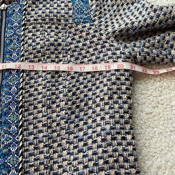 Chico's Woven Paisley Trim Blue Zip Up Blazer 2 (12/14) - Picture 9 of 11